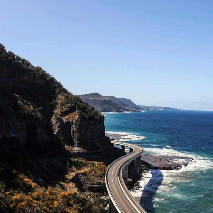 Majestic aerial view of Sea Cliff Bridge in Clifton, New South Wales, Australia.